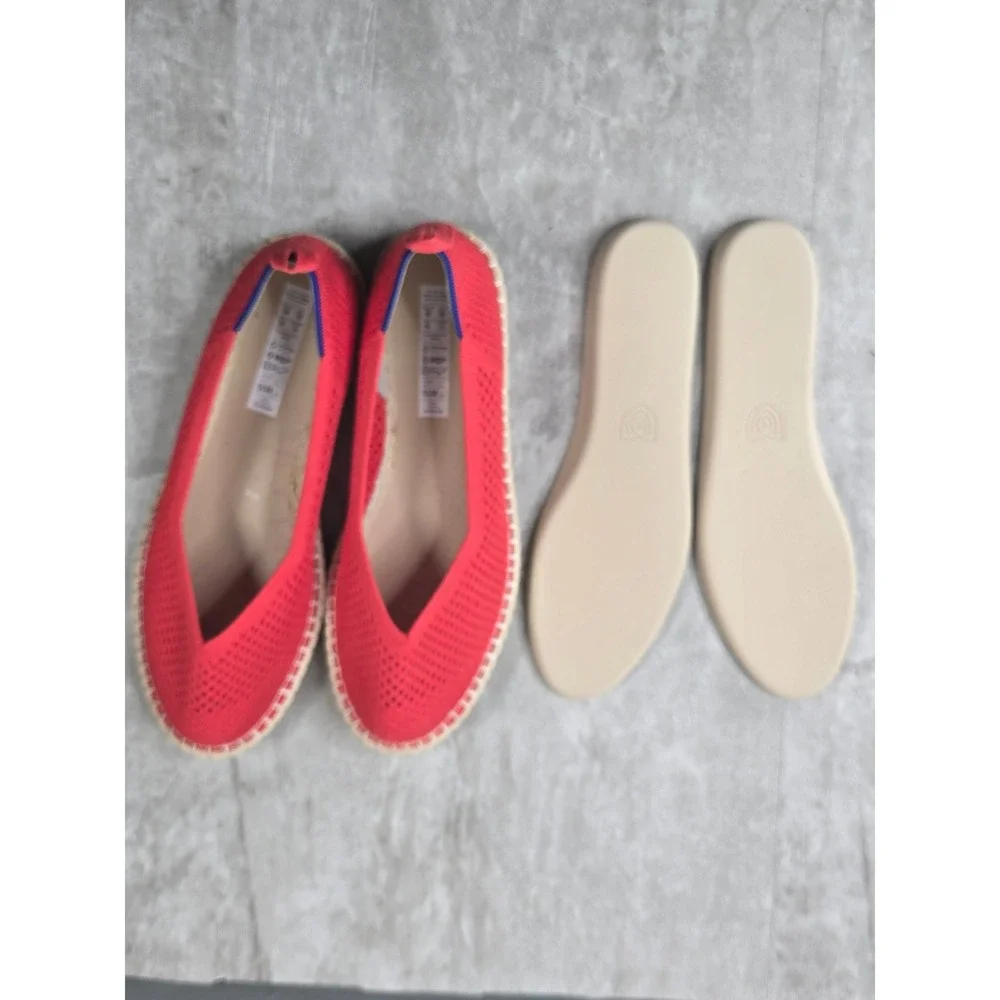 Rothy's The Espadrille Flat Shoes Sz 10 Vibrant Red Knit Casual Comfort Slip On